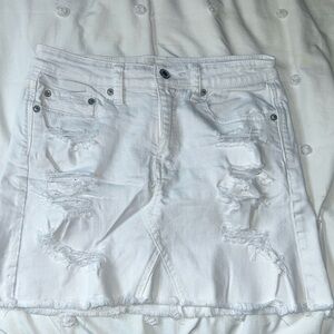 American Eagle White Distressed Denim Skirt